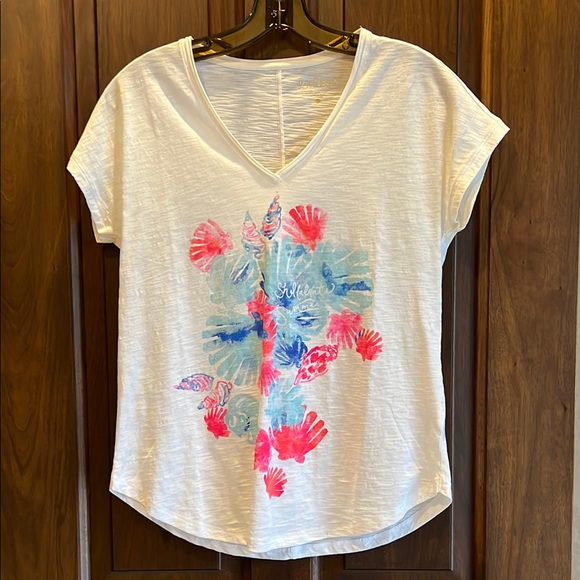 Lilly Pulitzer V-Neck Colie Graphic T-Shirt Shellabrate Summer. - Picture 1 of 2